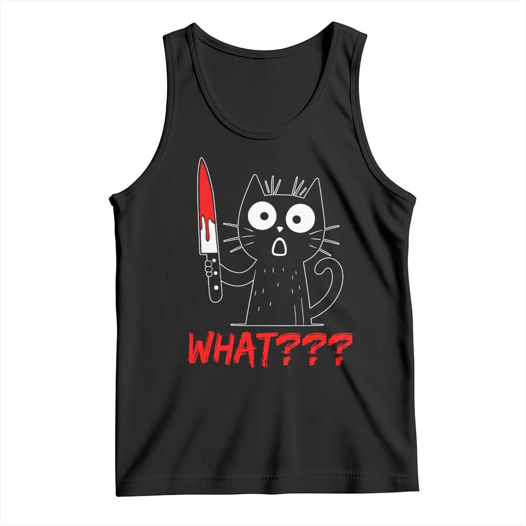 Black Cat Halloween Tank Top What Killer Kitten With Knife - Wonder Print Shop