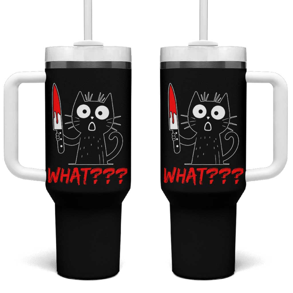 Black Cat Halloween Tumbler With Handle What Killer Kitten With Knife