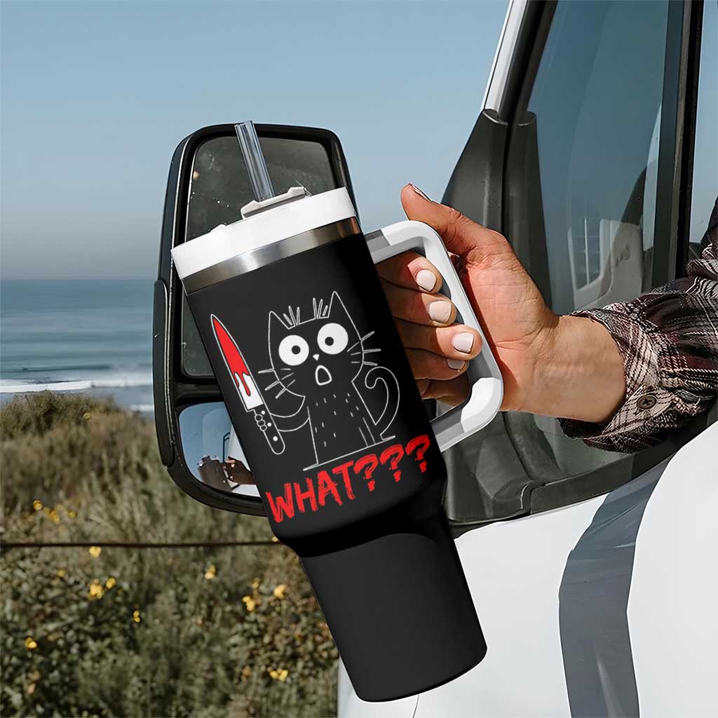 Black Cat Halloween Tumbler With Handle What Killer Kitten With Knife