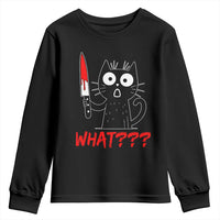 Black Cat Halloween Youth Sweatshirt What Killer Kitten With Knife - Wonder Print Shop