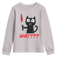 Black Cat Halloween Youth Sweatshirt What Killer Kitten With Knife - Wonder Print Shop