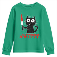 Black Cat Halloween Youth Sweatshirt What Killer Kitten With Knife - Wonder Print Shop