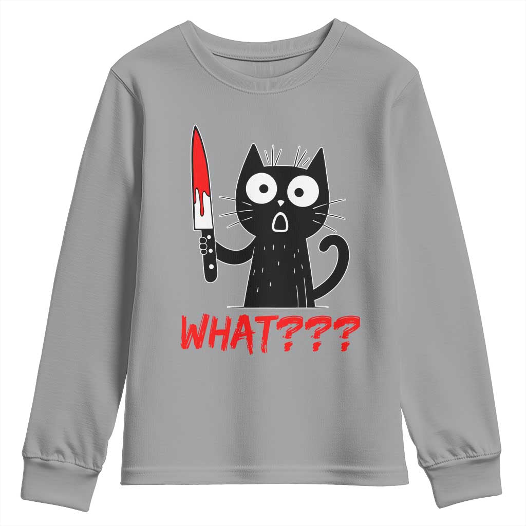 Black Cat Halloween Youth Sweatshirt What Killer Kitten With Knife - Wonder Print Shop