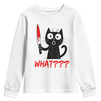 Black Cat Halloween Youth Sweatshirt What Killer Kitten With Knife - Wonder Print Shop
