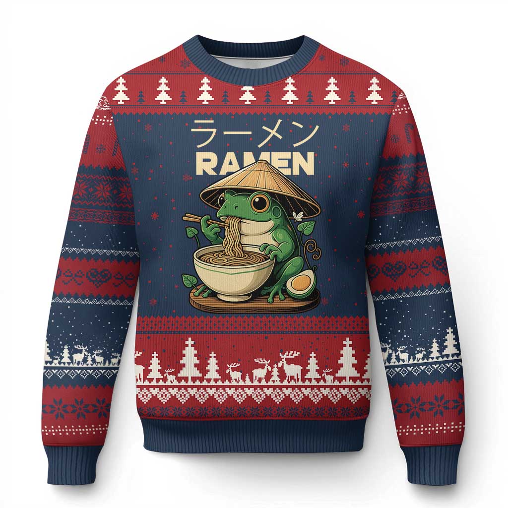 Frog Eating Ramen Ugly Christmas Sweater Funny Japanese Food Lover Anime - Wonder Print Shop
