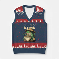 Frog Eating Ramen V-Neck Knit Sweater Vest Funny Japanese Food Lover Anime - Wonder Print Shop