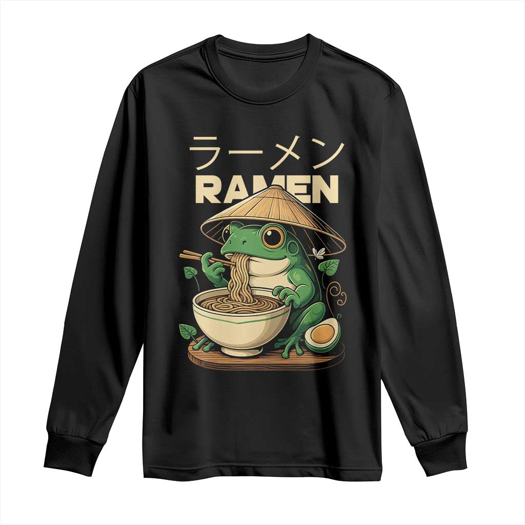 Frog Eating Ramen Long Sleeve Shirt Funny Japanese Food Lover Anime - Wonder Print Shop