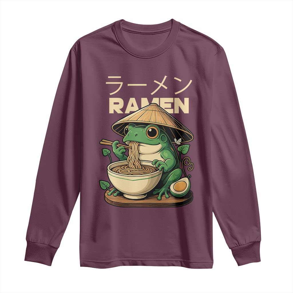 Frog Eating Ramen Long Sleeve Shirt Funny Japanese Food Lover Anime - Wonder Print Shop