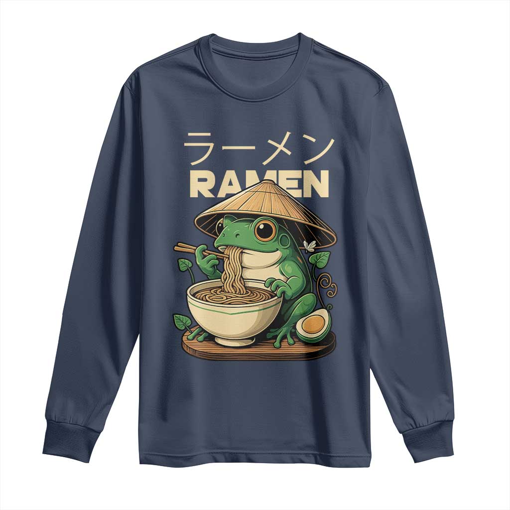 Frog Eating Ramen Long Sleeve Shirt Funny Japanese Food Lover Anime - Wonder Print Shop