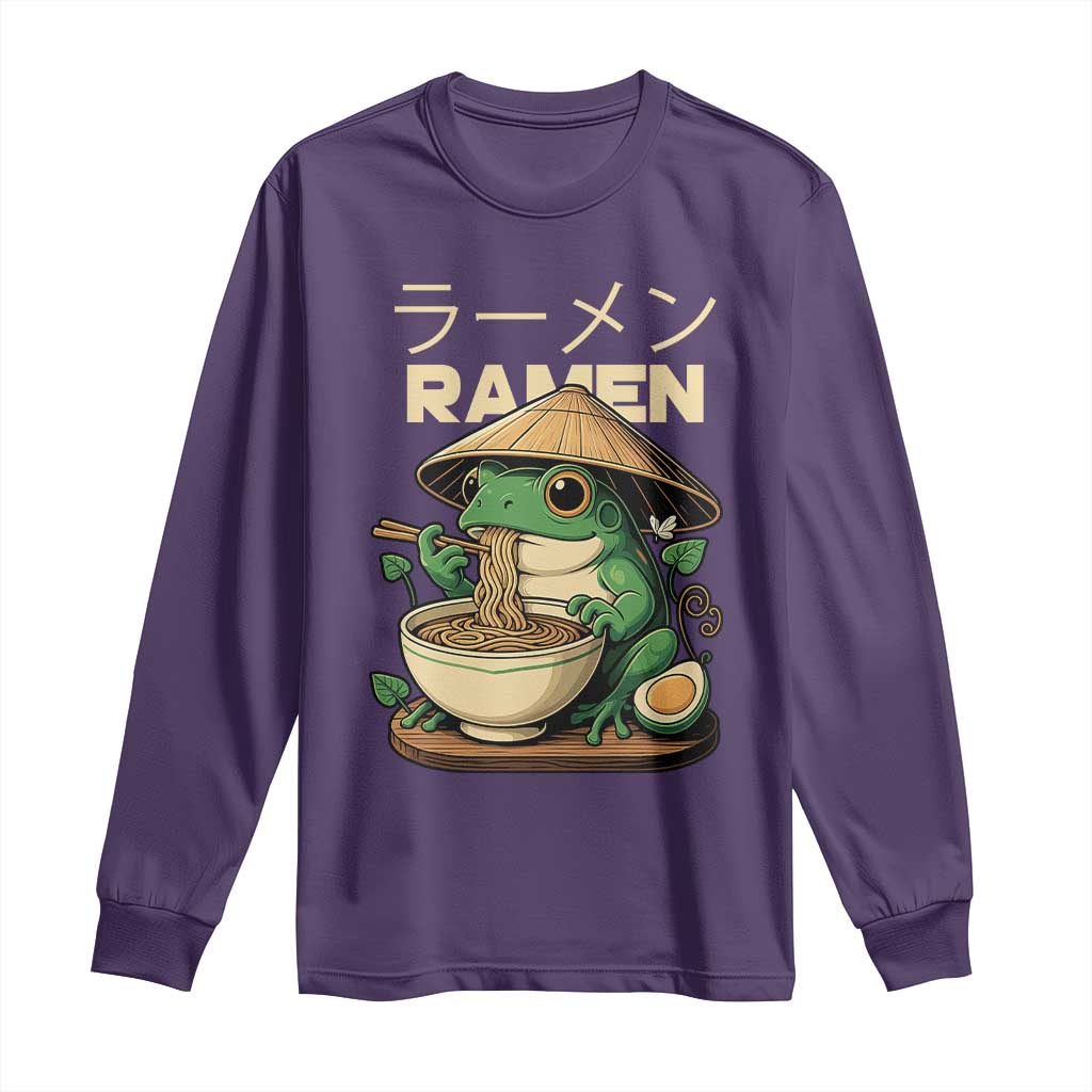 Frog Eating Ramen Long Sleeve Shirt Funny Japanese Food Lover Anime - Wonder Print Shop