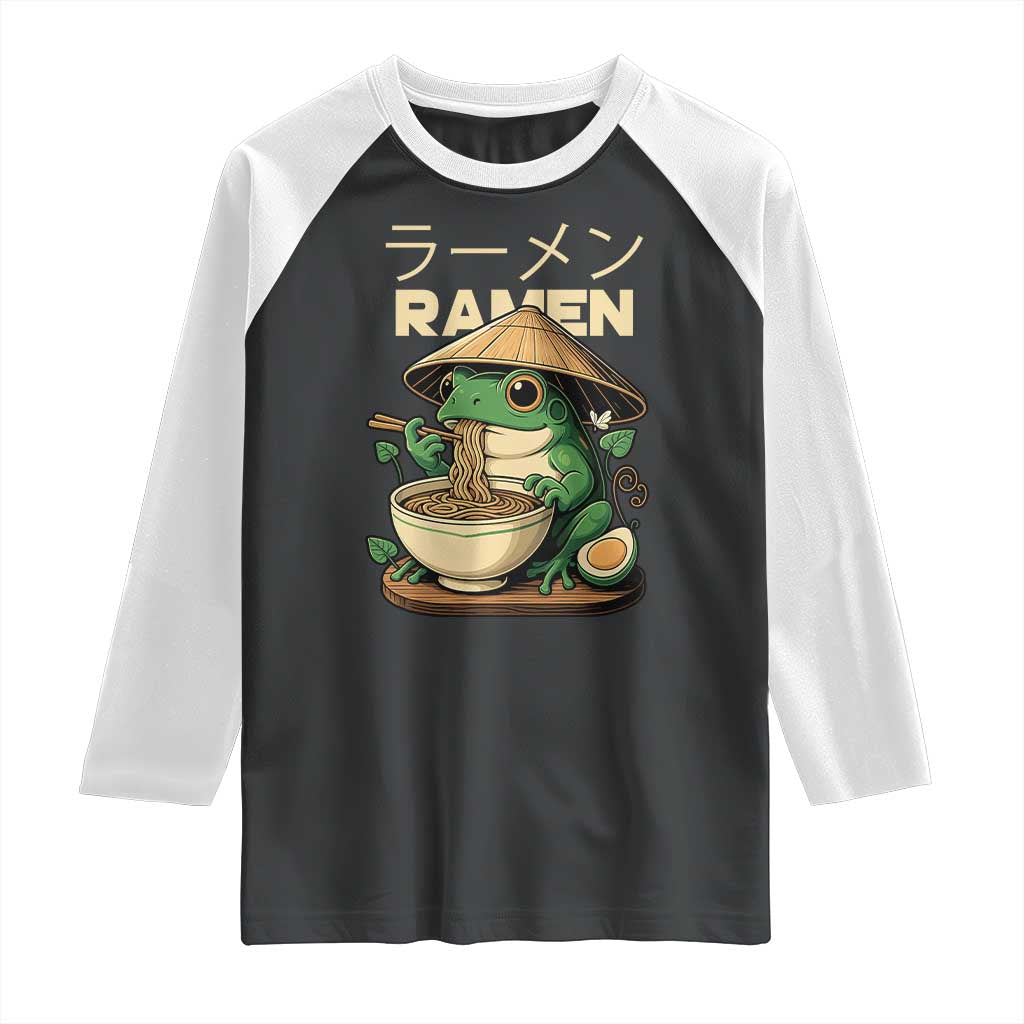 Frog Eating Ramen Raglan Shirt Funny Japanese Food Lover Anime - Wonder Print Shop