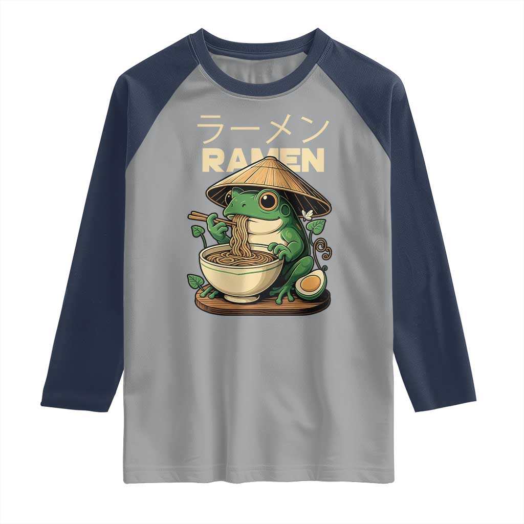 Frog Eating Ramen Raglan Shirt Funny Japanese Food Lover Anime - Wonder Print Shop