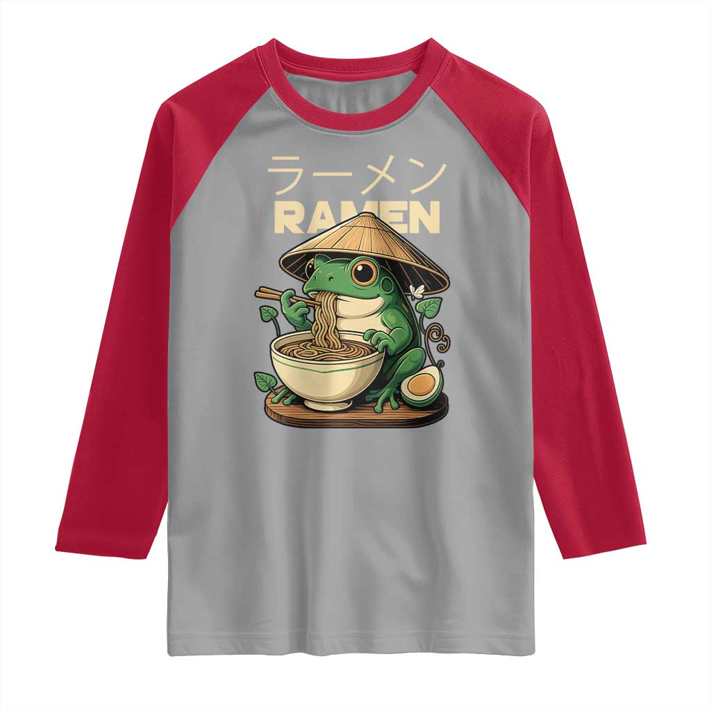 Frog Eating Ramen Raglan Shirt Funny Japanese Food Lover Anime - Wonder Print Shop