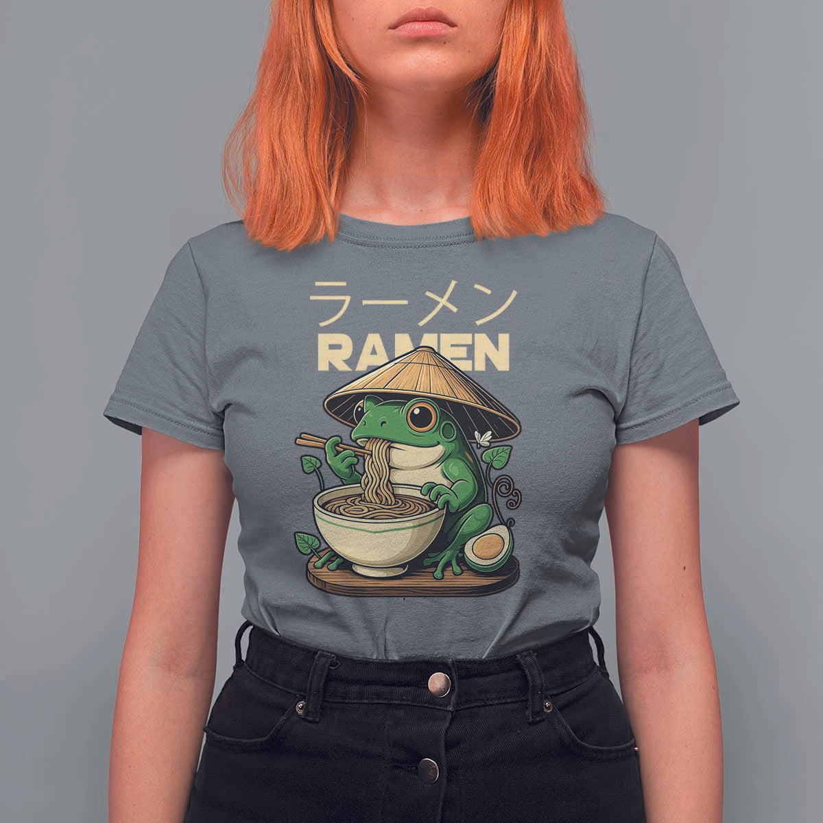 Frog Eating Ramen T Shirt For Women Funny Japanese Food Lover Anime - Wonder Print Shop