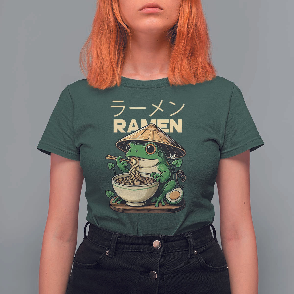 Frog Eating Ramen T Shirt For Women Funny Japanese Food Lover Anime - Wonder Print Shop