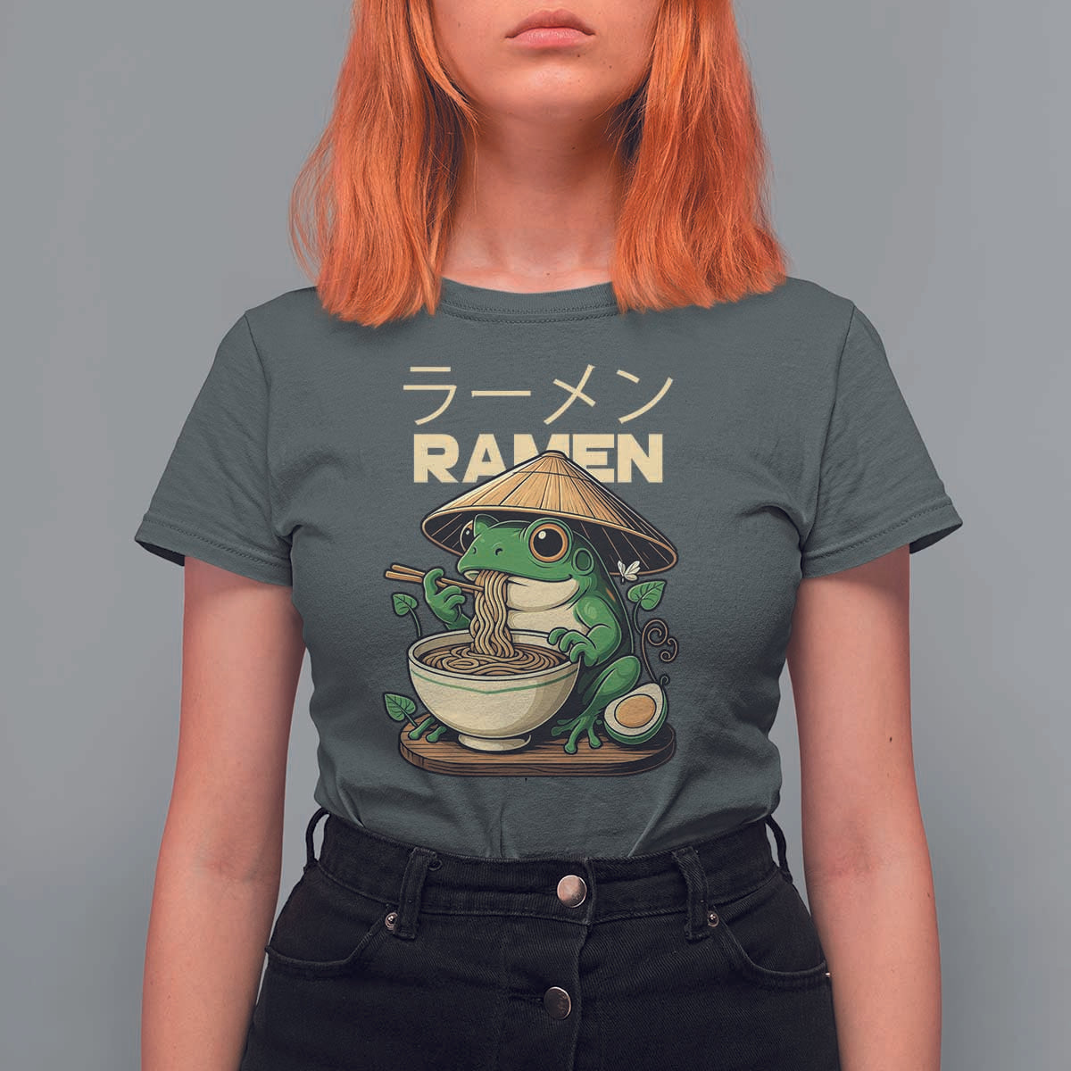 Frog Eating Ramen T Shirt For Women Funny Japanese Food Lover Anime - Wonder Print Shop