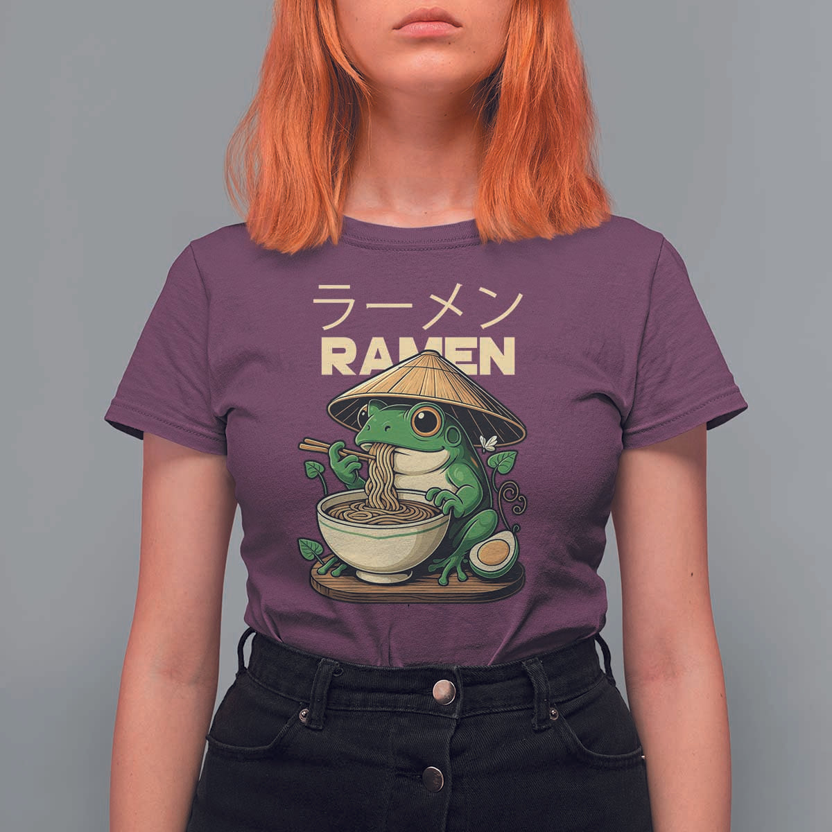Frog Eating Ramen T Shirt For Women Funny Japanese Food Lover Anime - Wonder Print Shop