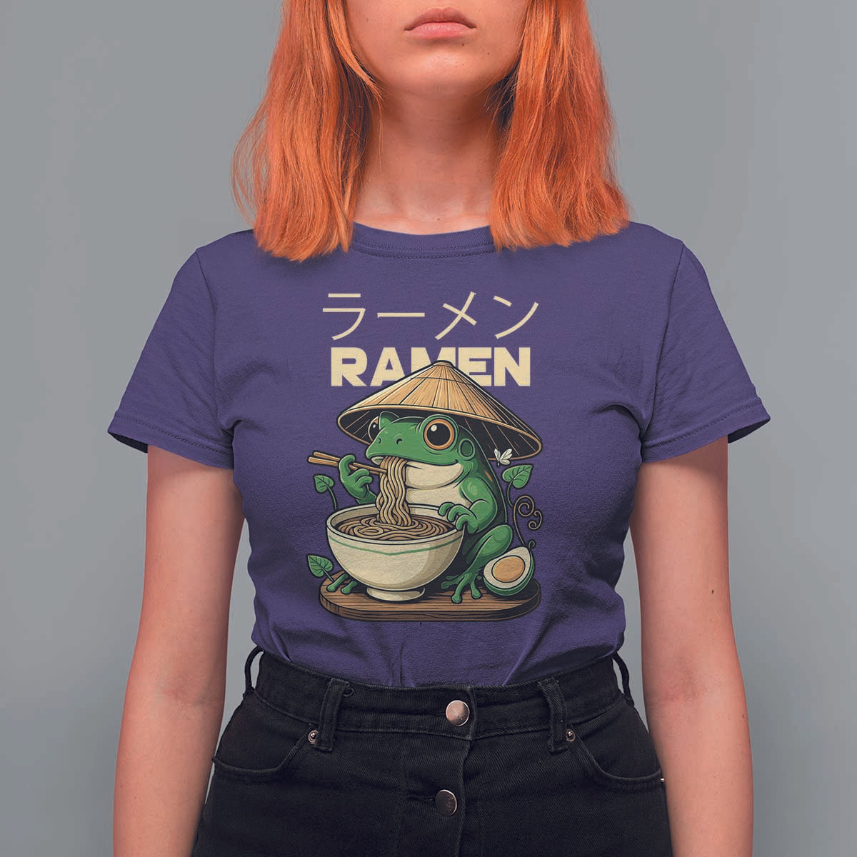 Frog Eating Ramen T Shirt For Women Funny Japanese Food Lover Anime - Wonder Print Shop
