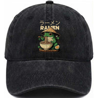 Frog Eating Ramen Washed Cotton Baseball Cap Funny Japanese Food Lover Anime