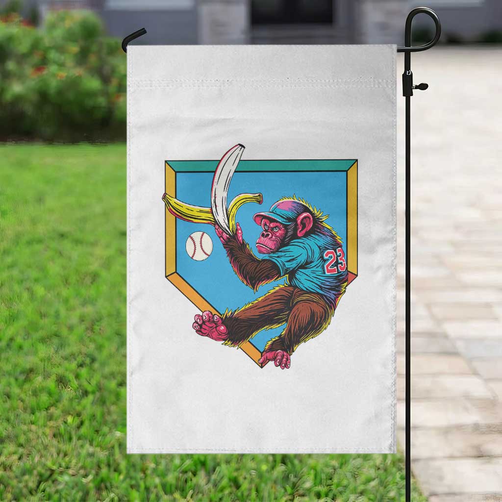 Funny Monkey Playing Baseball With Banana Garden Flag Sport Humor Gift - Wonder Print Shop