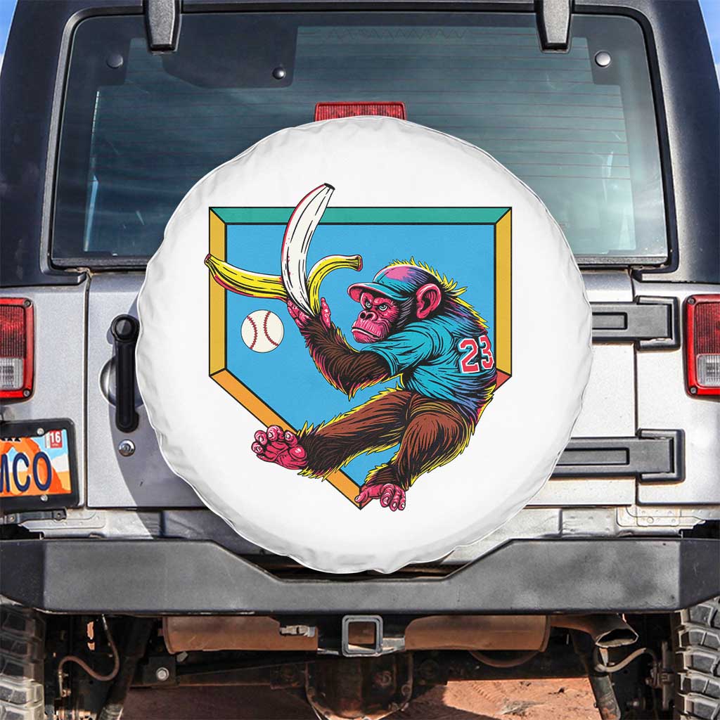 Funny Monkey Playing Baseball With Banana Spare Tire Cover Sport Humor Gift - Wonder Print Shop