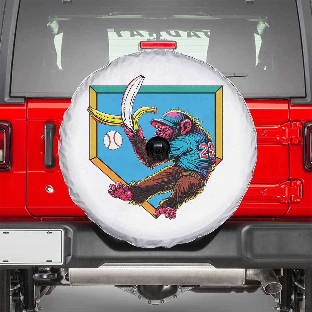 Funny Monkey Playing Baseball With Banana Spare Tire Cover Sport Humor Gift - Wonder Print Shop