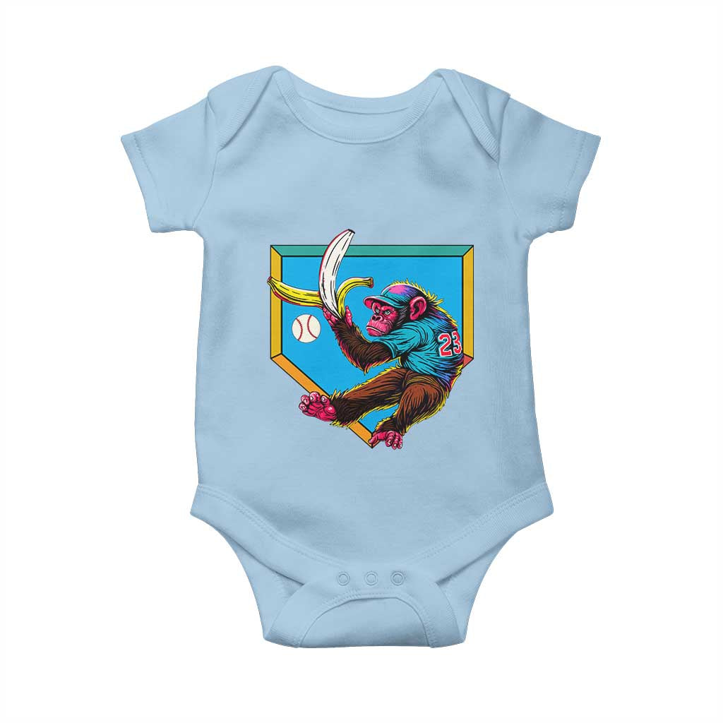 Funny Monkey Playing Baseball With Banana Baby Onesie Sport Humor Gift - Wonder Print Shop
