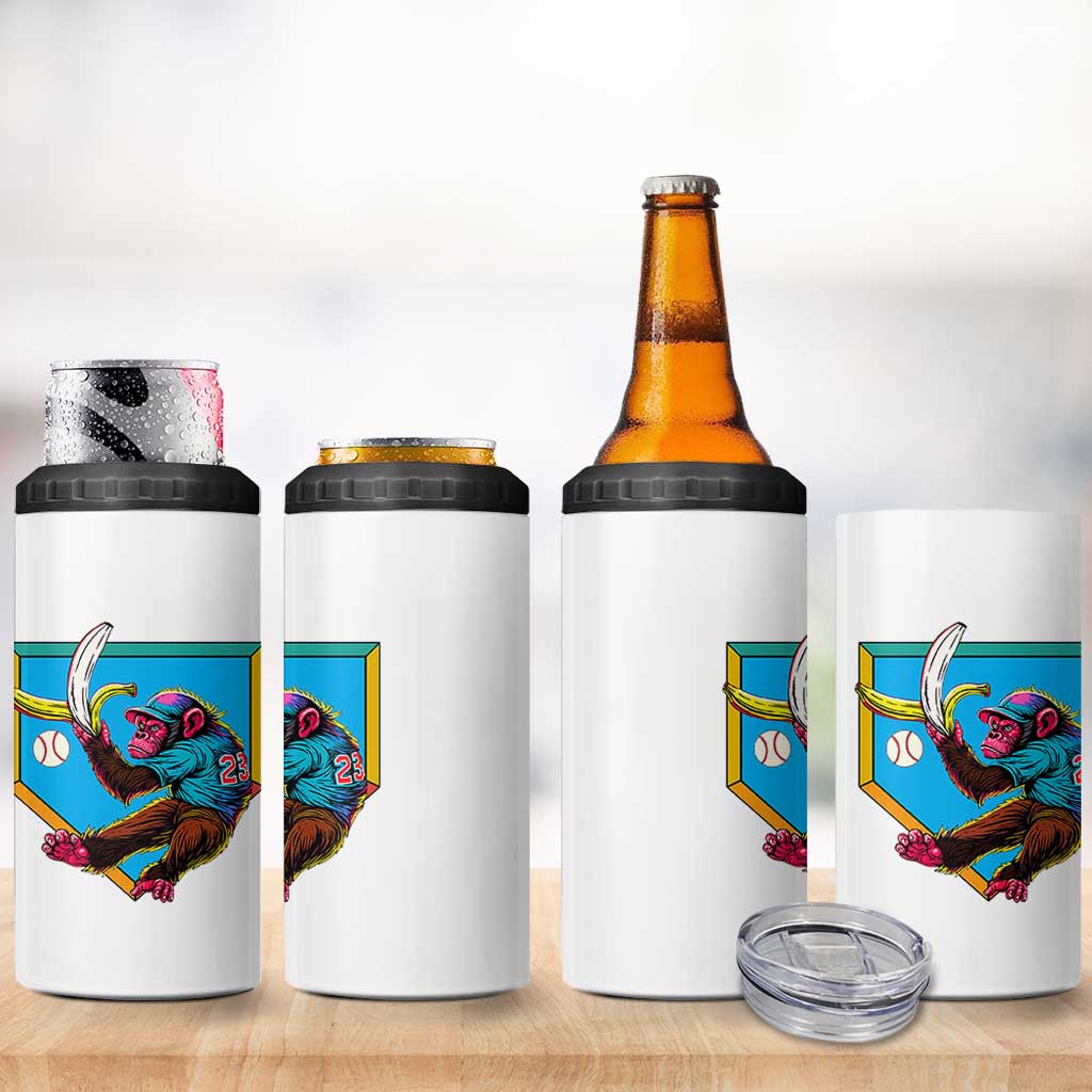 Funny Monkey Playing Baseball With Banana 4 in 1 Can Cooler Tumbler Sport Humor Gift