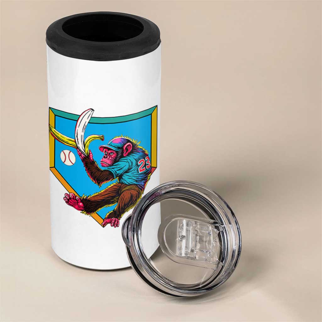 Funny Monkey Playing Baseball With Banana 4 in 1 Can Cooler Tumbler Sport Humor Gift