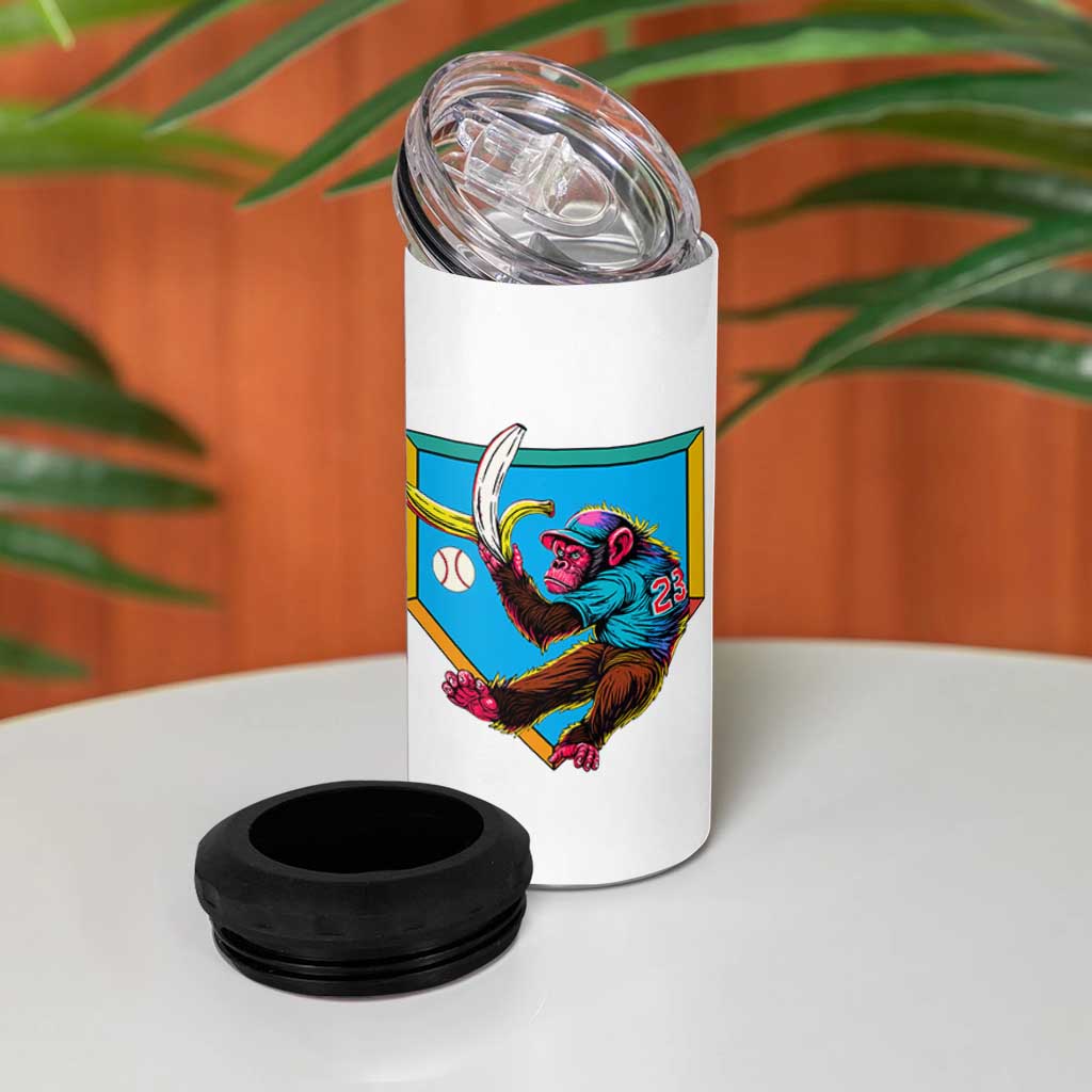 Funny Monkey Playing Baseball With Banana 4 in 1 Can Cooler Tumbler Sport Humor Gift