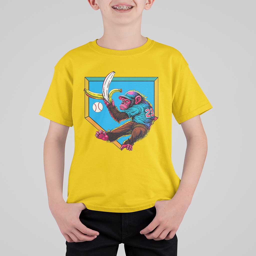 Funny Monkey Playing Baseball With Banana T Shirt For Kid Sport Humor Gift - Wonder Print Shop