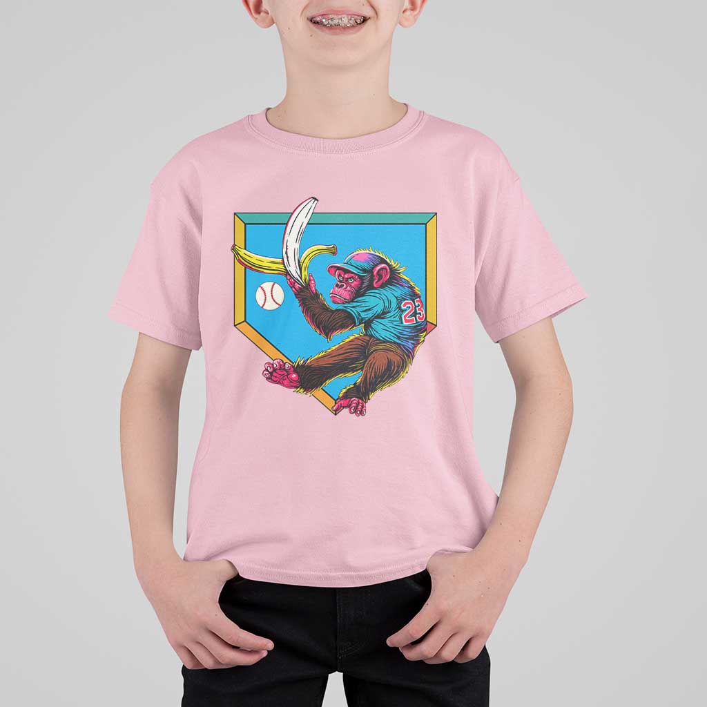 Funny Monkey Playing Baseball With Banana T Shirt For Kid Sport Humor Gift - Wonder Print Shop