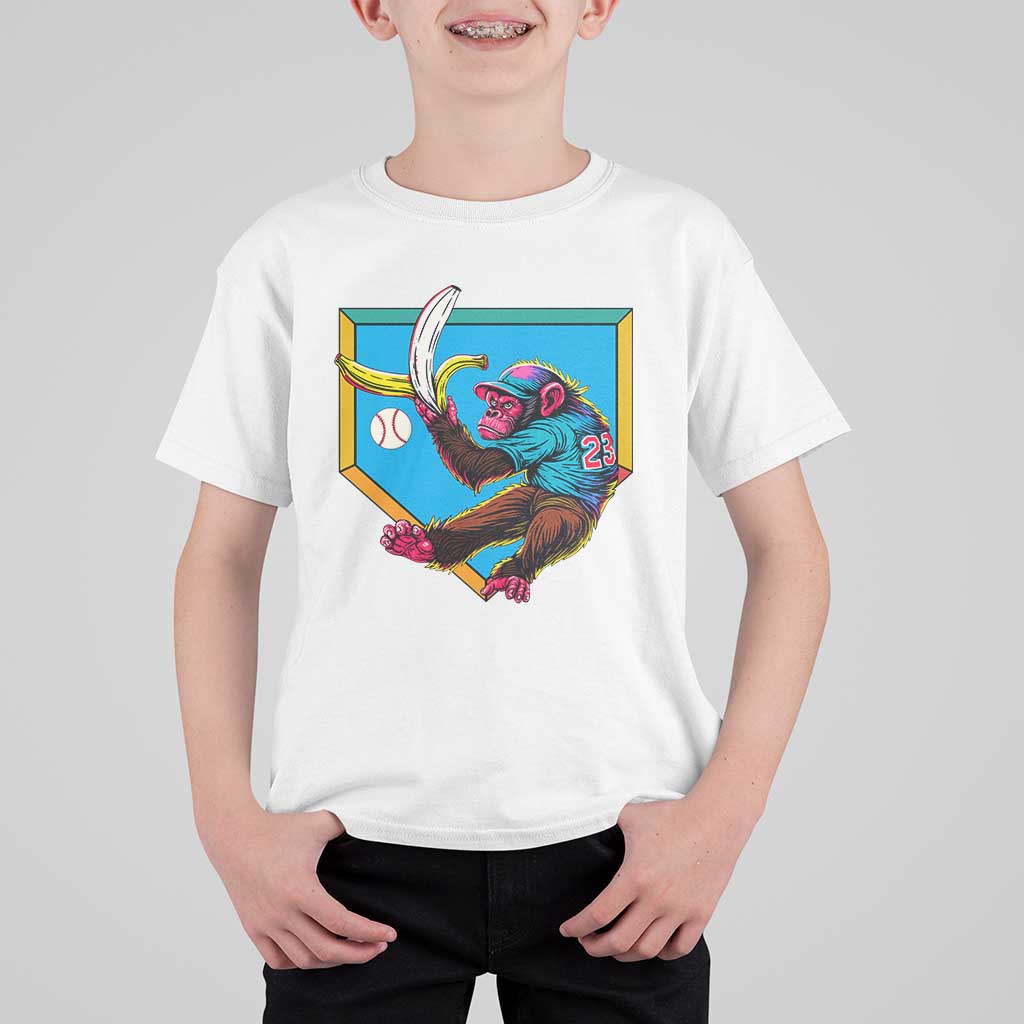 Funny Monkey Playing Baseball With Banana T Shirt For Kid Sport Humor Gift - Wonder Print Shop