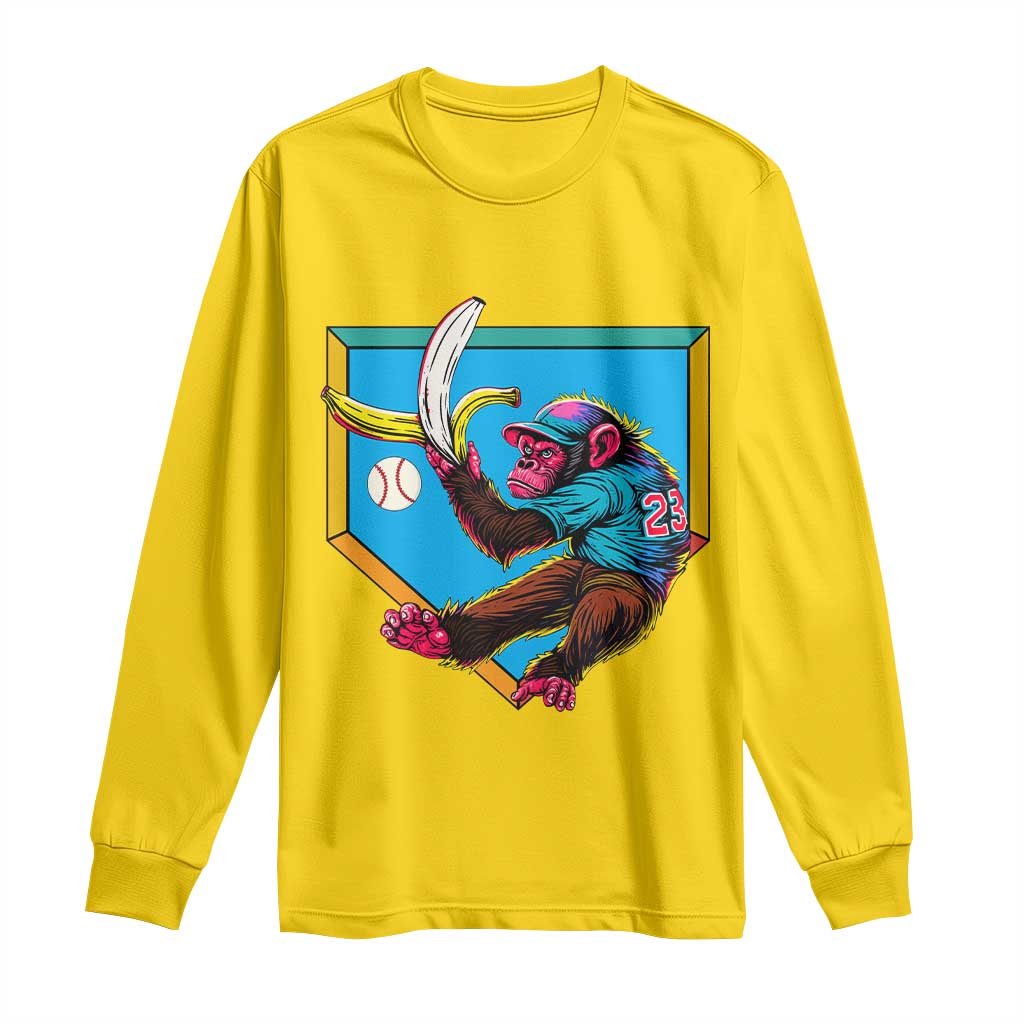 Funny Monkey Playing Baseball With Banana Long Sleeve Shirt Sport Humor Gift - Wonder Print Shop