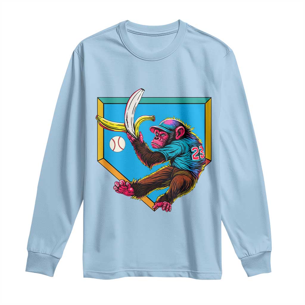 Funny Monkey Playing Baseball With Banana Long Sleeve Shirt Sport Humor Gift - Wonder Print Shop
