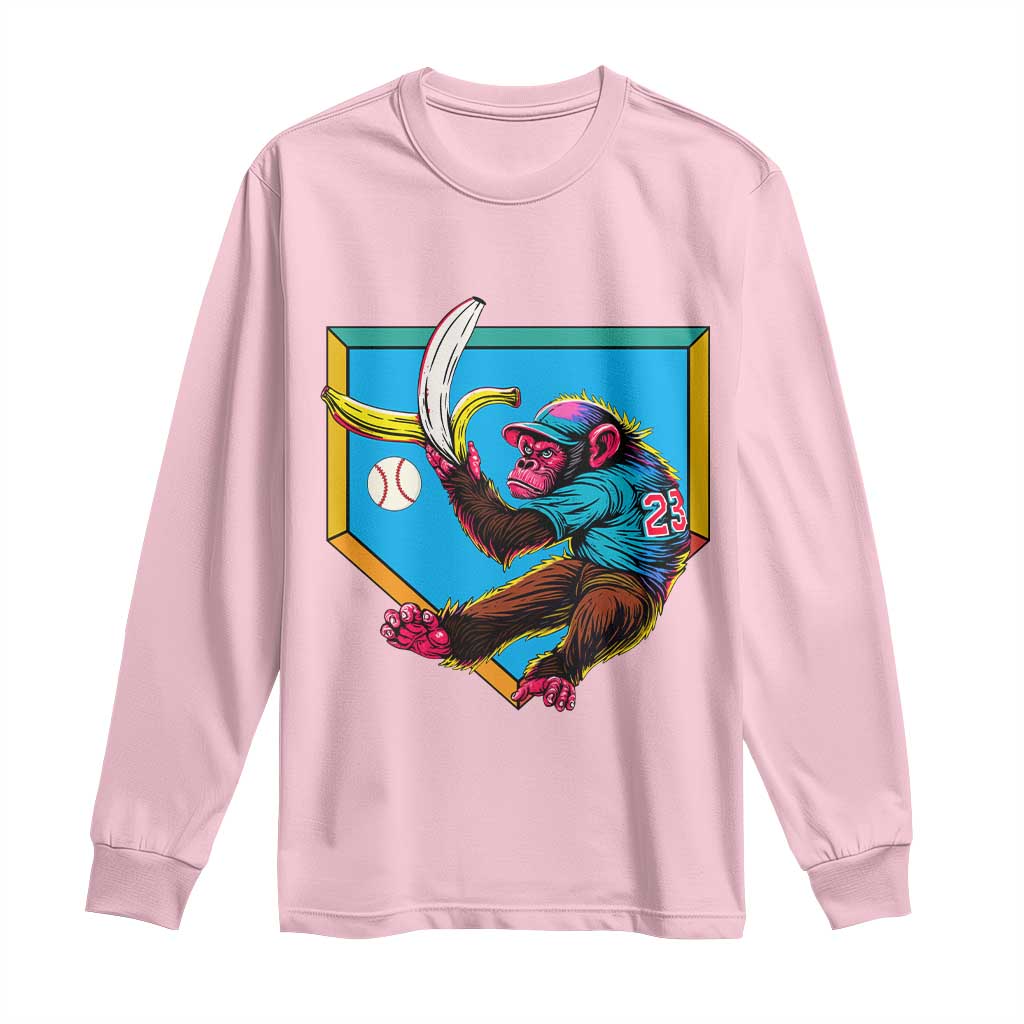 Funny Monkey Playing Baseball With Banana Long Sleeve Shirt Sport Humor Gift - Wonder Print Shop