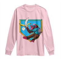 Funny Monkey Playing Baseball With Banana Long Sleeve Shirt Sport Humor Gift - Wonder Print Shop