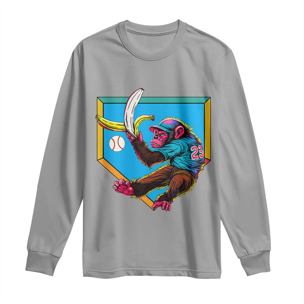 Funny Monkey Playing Baseball With Banana Long Sleeve Shirt Sport Humor Gift - Wonder Print Shop