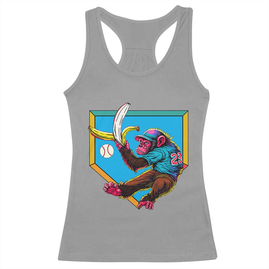 Funny Monkey Playing Baseball With Banana Racerback Tank Top Sport Humor Gift - Wonder Print Shop