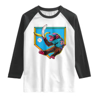 Funny Monkey Playing Baseball With Banana Raglan Shirt Sport Humor Gift - Wonder Print Shop