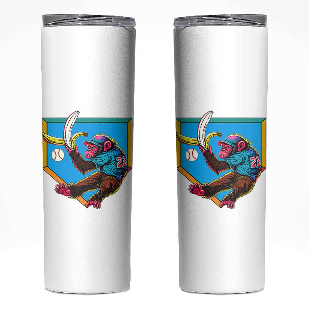Funny Monkey Playing Baseball With Banana Skinny Tumbler Sport Humor Gift