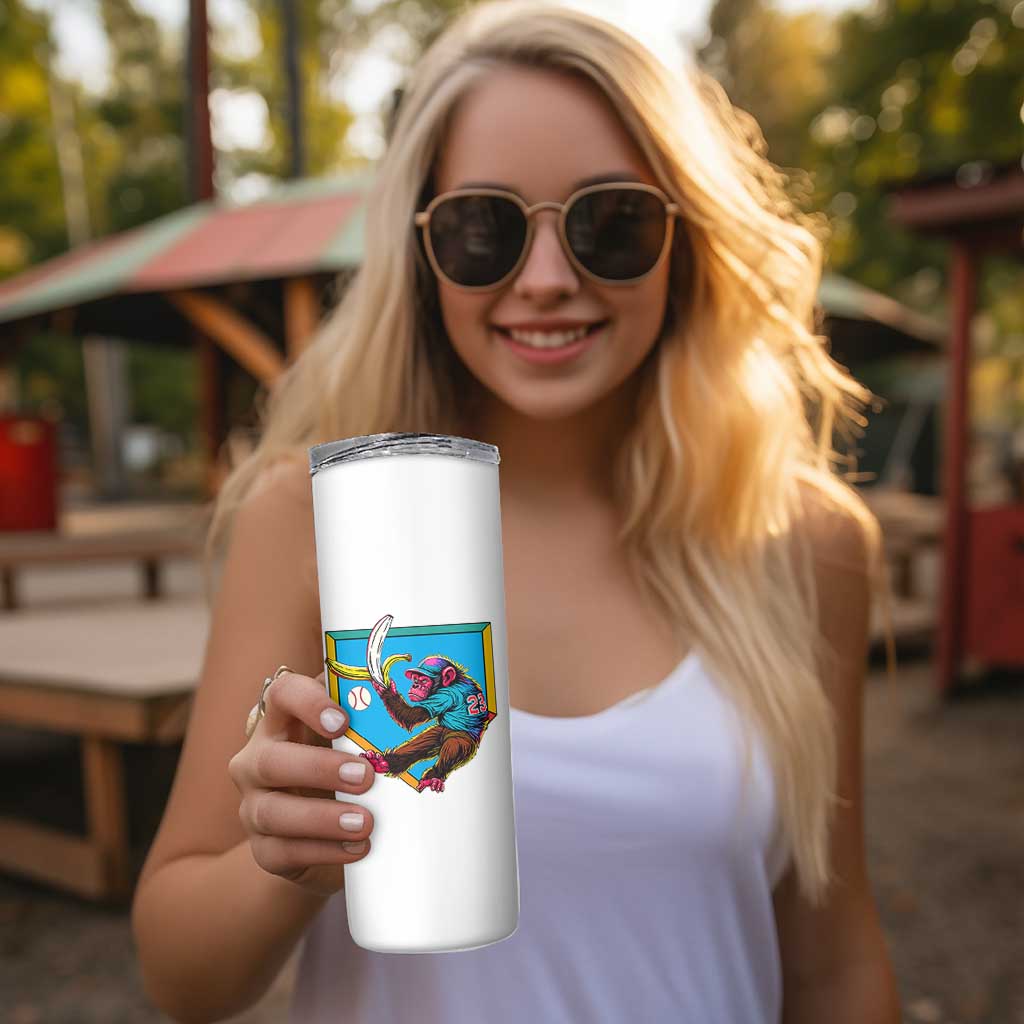 Funny Monkey Playing Baseball With Banana Skinny Tumbler Sport Humor Gift