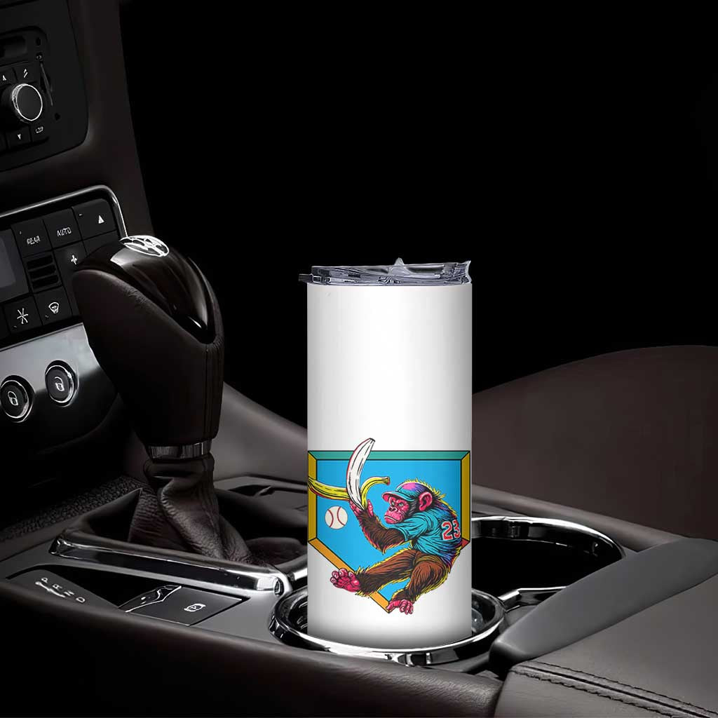 Funny Monkey Playing Baseball With Banana Skinny Tumbler Sport Humor Gift