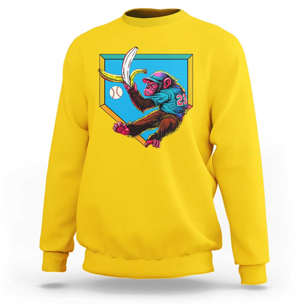 Funny Monkey Playing Baseball With Banana Sweatshirt Sport Humor Gift - Wonder Print Shop
