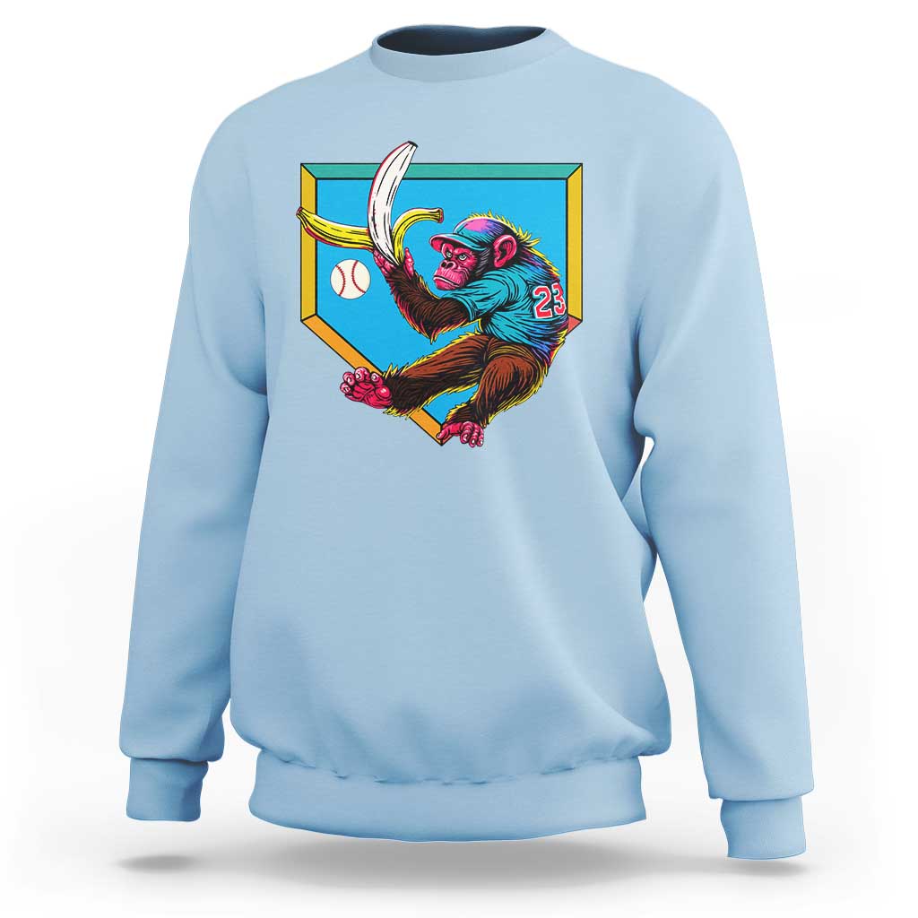 Funny Monkey Playing Baseball With Banana Sweatshirt Sport Humor Gift - Wonder Print Shop