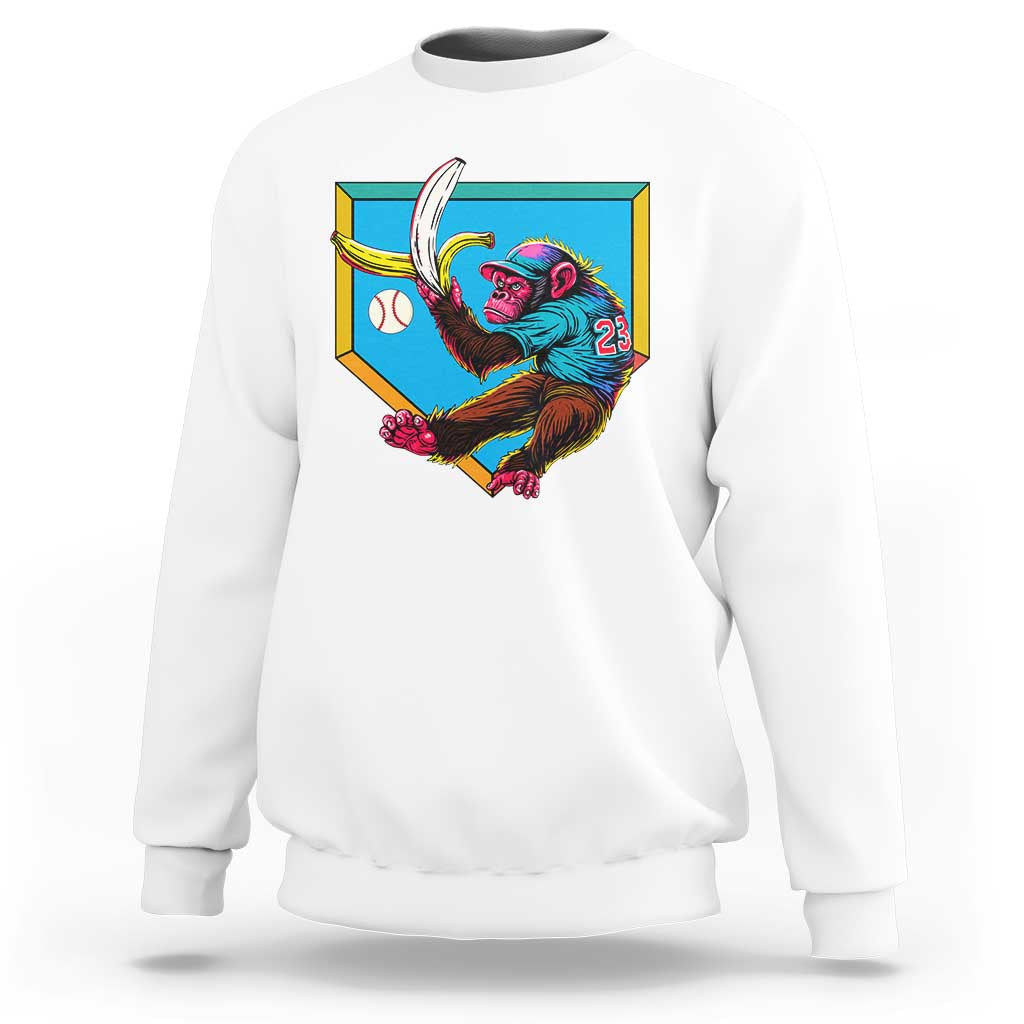 Funny Monkey Playing Baseball With Banana Sweatshirt Sport Humor Gift - Wonder Print Shop
