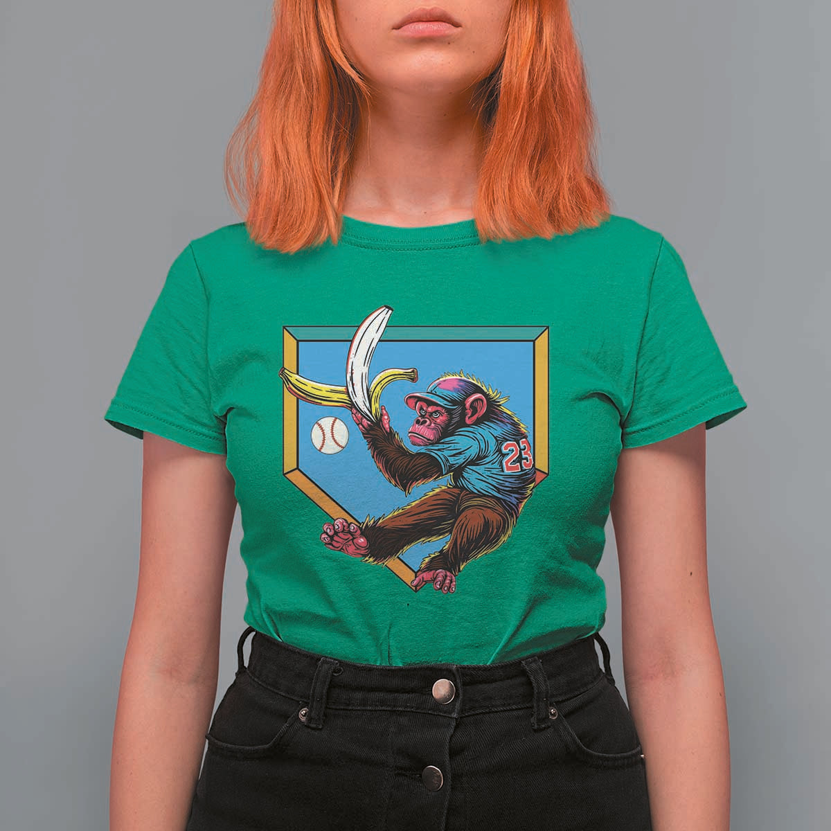 Funny Monkey Playing Baseball With Banana T Shirt For Women Sport Humor Gift - Wonder Print Shop
