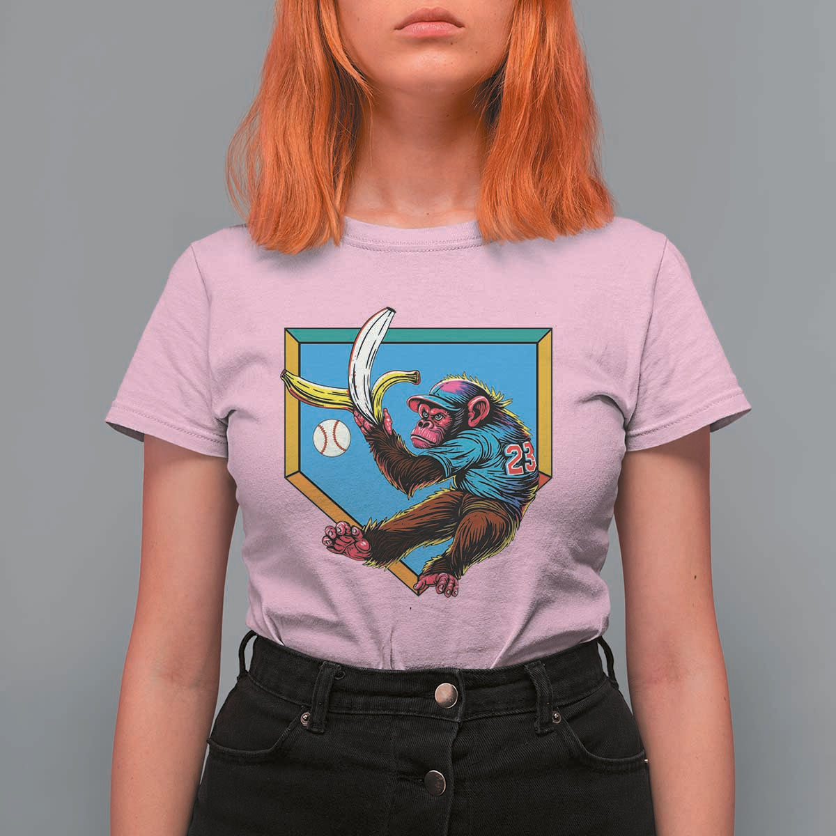 Funny Monkey Playing Baseball With Banana T Shirt For Women Sport Humor Gift - Wonder Print Shop