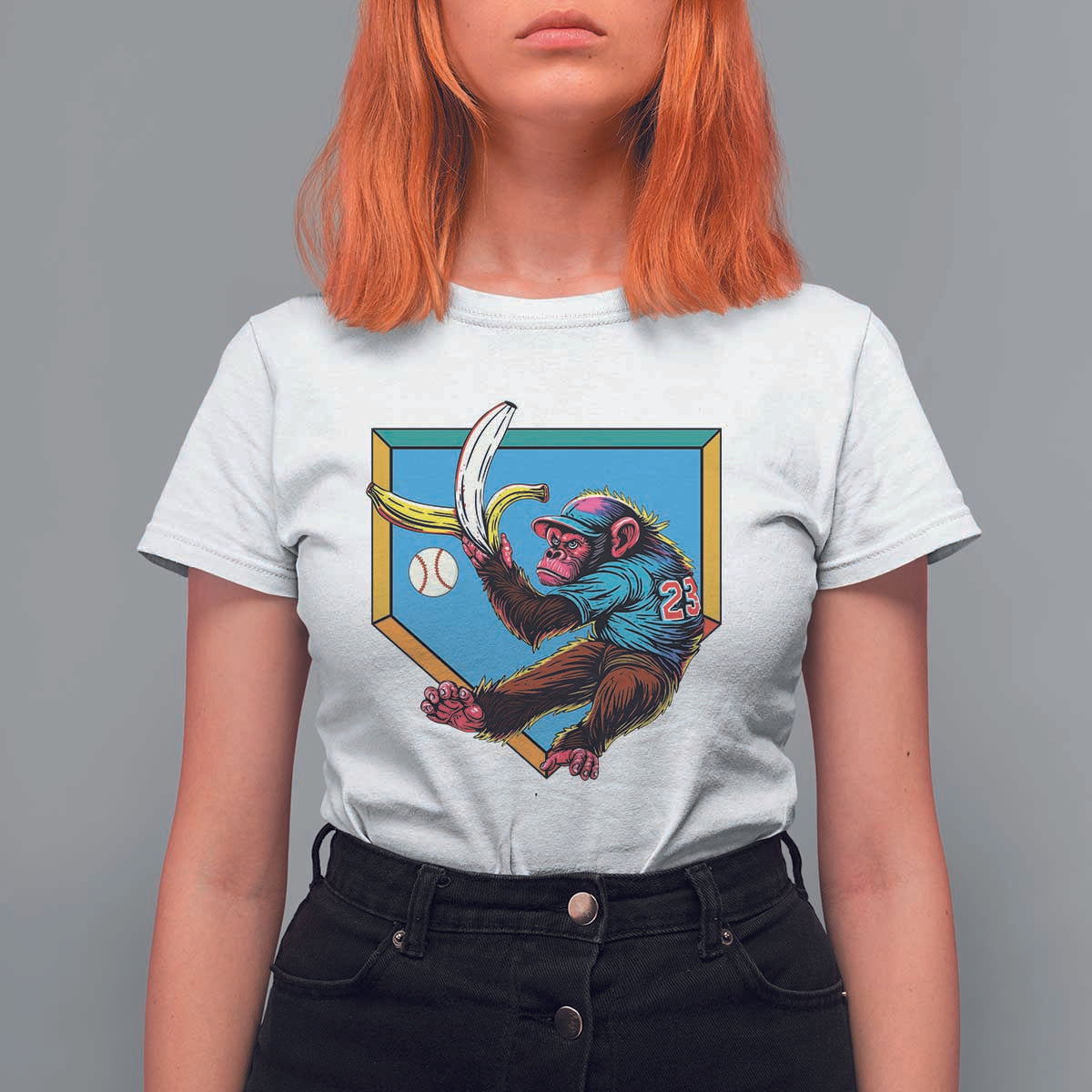 Funny Monkey Playing Baseball With Banana T Shirt For Women Sport Humor Gift - Wonder Print Shop