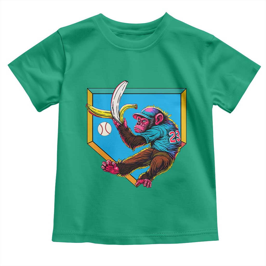 Funny Monkey Playing Baseball With Banana Toddler T Shirt Sport Humor Gift - Wonder Print Shop